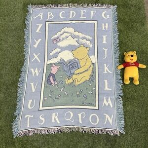 Winnie the Pooh alpahabet POOH jacquard‎ baby blanket 36x48 With Pooh Plush